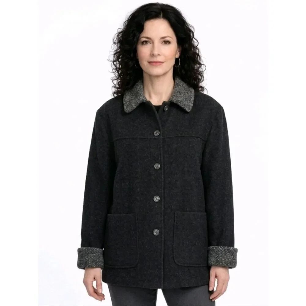 Fleet Street Gray Wool Button Down Pea Coat Size M
